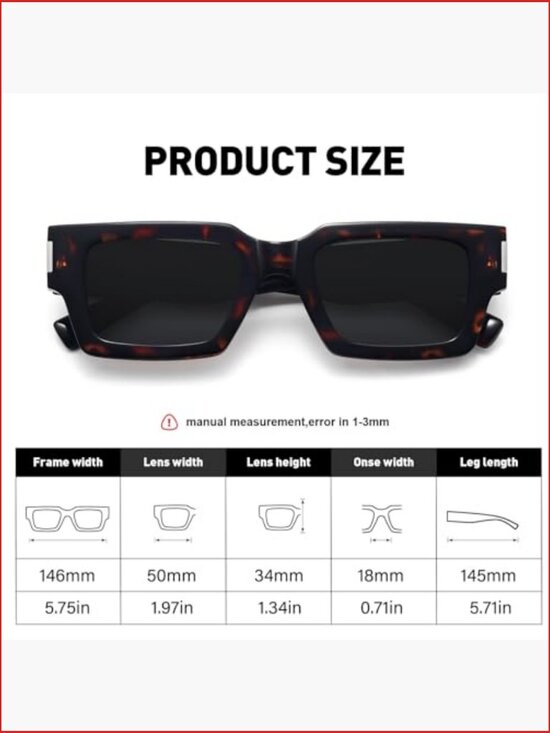 Retro 90s Chunky Square Sunglasses UV400 Protection Unisex Rectangle Shades main image 6
